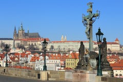 Winter Prague Gothic Castle From Charles Bridge Royalty Free Stock Photo Winter Prague Gothic Castle From Charles Bridge Royalty Free Stock Photo