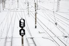 Winter railway landscape, Railway tracks in the snow-covered industrial country stock images Winter railway landscape, Railway tracks in the snow-covered industrial country stock images