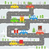 Winter Road With Cars Illustration Royalty Free Stock Photo