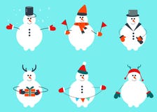 Winter set of snowman with holiday decoration in different clothes royalty free illustration Winter set of snowman with holiday decoration in different clothes royalty free illustration