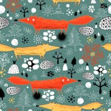 Winter texture with foxes vector illustration Winter texture with foxes vector illustration