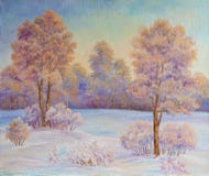 Winterlandschaft mit Bäumen im Schnee auf einem Segeltuch Ursprüngliches Ölgemälde vektor abbildung Winterlandschaft mit Bäumen im Schnee auf einem Segeltuch Ursprüngliches Ölgemälde vektor abbildung