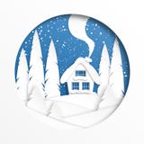 Winterlandschaft mit einem Haus im Kreis Papierschnittart Schneedesign Auch im corel abgehobenen Betrag stock abbildung Winterlandschaft mit einem Haus im Kreis Papierschnittart Schneedesign Auch im corel abgehobenen Betrag stock abbildung