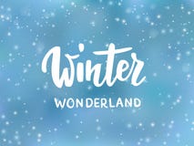 Wintermärchenlandtext, Hand gezeichnete Bürstenbeschriftung Urlaubsgrüßezitat Blauer Hintergrund mit fallendem Schneeeffekt stock abbildung Wintermärchenlandtext, Hand gezeichnete Bürstenbeschriftung Urlaubsgrüßezitat Blauer Hintergrund mit fallendem Schneeeffekt stock abbildung