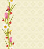 Wiosna motyle na bezszwowym ornamentacyjnym tle i kwiaty ilustracji Wiosna motyle na bezszwowym ornamentacyjnym tle i kwiaty ilustracji