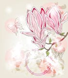Wiosna zaproszenia karta z duży magnoliowymi kwiatami ilustracja wektor Wiosna zaproszenia karta z duży magnoliowymi kwiatami ilustracja wektor