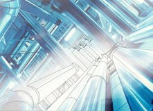 Wireframe computer cad design of pipelines at modern industrial Royalty Free Stock Photography Wireframe computer cad design of pipelines at modern industrial Royalty Free Stock Photography
