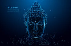 Wireframe poli da silhueta principal da Buda baixo Conceito tailandês com buddha, baixo estilo poli da cultura O wireframe poligo ilustração royalty free Wireframe poli da silhueta principal da Buda baixo Conceito tailandês com buddha, baixo estilo poli da cultura O wireframe poligo ilustração royalty free