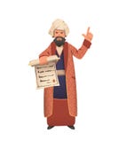 Wise vizier in white turban showing scroll and giving speech. Flat vector illustration. Isolated on white background. vector illustration Wise vizier in white turban showing scroll and giving speech. Flat vector illustration. Isolated on white background. vector illustration