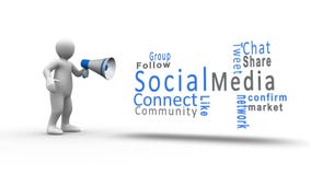 Wit cijfer die in een megafoon schreeuwen om sociale media termijnen te openbaren stock illustratie Wit cijfer die in een megafoon schreeuwen om sociale media termijnen te openbaren stock illustratie