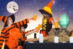 Halloween.The witch prepares a potion and bring your friends. royalty free stock photography Halloween.The witch prepares a potion and bring your friends. royalty free stock photography