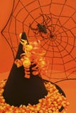 Witch S Hat With Spider Web And Candy Corn Stock Photos