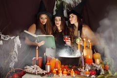 Witches Look Into The Book Royalty Free Stock Images