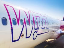 Wizz air plane on Lech Walesa Airport in Gdansk, Poland. Stock Image Wizz air plane on Lech Walesa Airport in Gdansk, Poland. Stock Image
