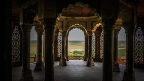 Wnętrza przy Agra fortem w Agra, India cesarzów pokoje obrazy stock Wnętrza przy Agra fortem w Agra, India cesarzów pokoje obrazy stock