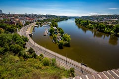 Wodny park z jachtami w Praga z góry zdjęcia stock Wodny park z jachtami w Praga z góry zdjęcia stock