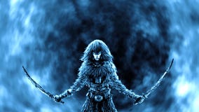 Wojownik kobieta z dwa nastroszonymi sabers ilustracja wektor Wojownik kobieta z dwa nastroszonymi sabers ilustracja wektor