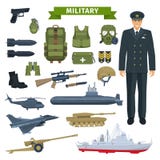 Wojskowy z bronią, osobistego wyposażenia ikona ilustracji Wojskowy z bronią, osobistego wyposażenia ikona ilustracji