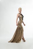 Woman Beauty Long Fashion Dress, Elegant Girl In Gold Gown, Youn Stock Images Woman Beauty Long Fashion Dress, Elegant Girl In Gold Gown, Youn Stock Images