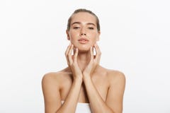 Woman Beauty Makeup, Natural Face Make Up, Body Skin Care, Beautiful Model Touching Neck Chin Royalty Free Stock Photo Woman Beauty Makeup, Natural Face Make Up, Body Skin Care, Beautiful Model Touching Neck Chin Royalty Free Stock Photo