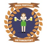 Woman with Beer Pints Oktoberfest Festival Round Banner vector illustration Woman with Beer Pints Oktoberfest Festival Round Banner vector illustration