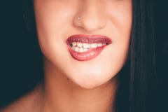 Woman Biting Red Lips With Nose Pin Royalty Free Stock Image Woman Biting Red Lips With Nose Pin Royalty Free Stock Image