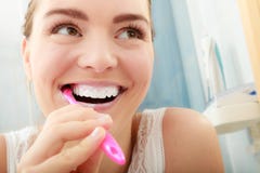 Woman Brushing Cleaning Teeth. Oral Hygiene. Royalty Free Stock Photography Woman Brushing Cleaning Teeth. Oral Hygiene. Royalty Free Stock Photography
