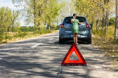 Woman Calls To A Service Standing By A White Car Stock Photos Woman Calls To A Service Standing By A White Car Stock Photos