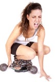 Woman Chained To Scales Screaming Royalty Free Stock Photography