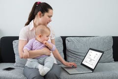 Woman Checking Invoice On Laptop stock photos Woman Checking Invoice On Laptop stock photos