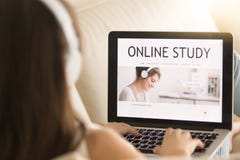 Woman choosing online course for self-education