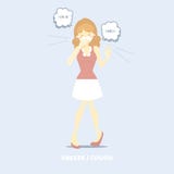 Woman coughing, sneezing, health care pollen allergy, air pollution, disease symptoms concept stock illustration Woman coughing, sneezing, health care pollen allergy, air pollution, disease symptoms concept stock illustration