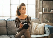 Woman with dslr photo camera royalty free stock image Woman with dslr photo camera royalty free stock image