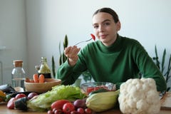 Woman Eating Healthy Food Stock Image