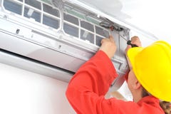Free Woman Electrician Adjusting Air Conditioner System Royalty Free Stock Photo - 75281395