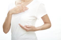 Woman examining herself for breast cancer stock photos Woman examining herself for breast cancer stock photos