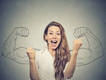 Woman exults pumping fists ecstatic celebrates success Royalty Free Stock Photos Woman exults pumping fists ecstatic celebrates success Royalty Free Stock Photos
