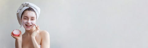 Woman face with cream or nourishing mask royalty free stock photos Woman face with cream or nourishing mask royalty free stock photos