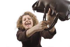 Woman Fights With A Hand Bag Stock Photos