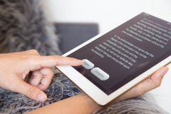 Woman finger click agree button on tablet screen. Royalty Free Stock Photos Woman finger click agree button on tablet screen. Royalty Free Stock Photos