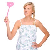 Woman with fly swatter