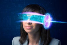 Woman from future with high tech smartphone glasses royalty free stock photo Woman from future with high tech smartphone glasses royalty free stock photo