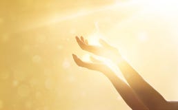 Woman Hand Praying For Blessing From God On Sunset Stock Photo Woman Hand Praying For Blessing From God On Sunset Stock Photo