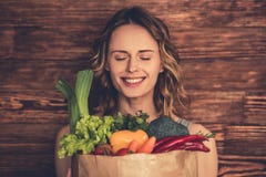 Woman with healthy food