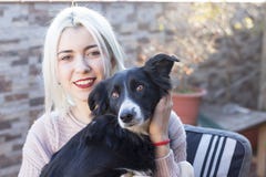 Woman and her favorite dog portrait smiling royalty free stock images Woman and her favorite dog portrait smiling royalty free stock images
