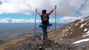 Woman Hiker Enjoying Breathtaking Mountain View