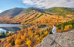 Woman hiking at Artist`s Bluff in autumn stock photos Woman hiking at Artist`s Bluff in autumn stock photos