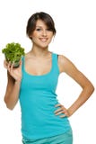 Woman holding bowl with lettuce Royalty Free Stock Photography Woman holding bowl with lettuce Royalty Free Stock Photography