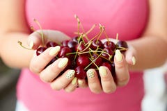 Woman Holding Fresh Cherries Stock Photos