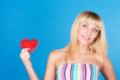 Woman Holding Valentines Day Heart Sign Stock Images
